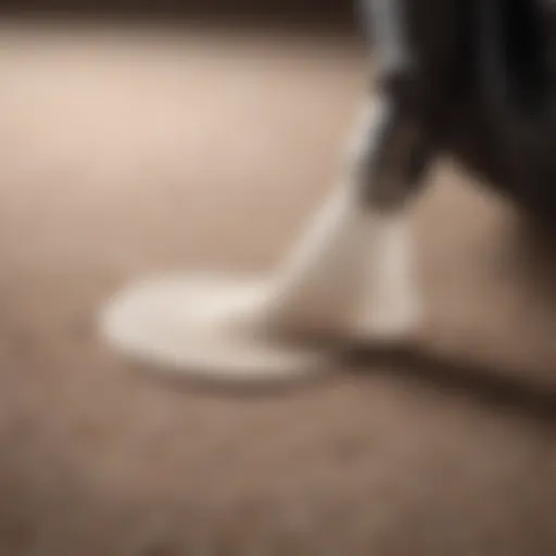 Close-up view of a carpet stain being treated with a degreaser
