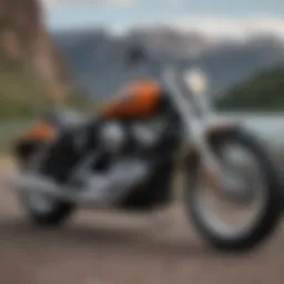 Harley Davidson VRSC-A parked against a scenic backdrop