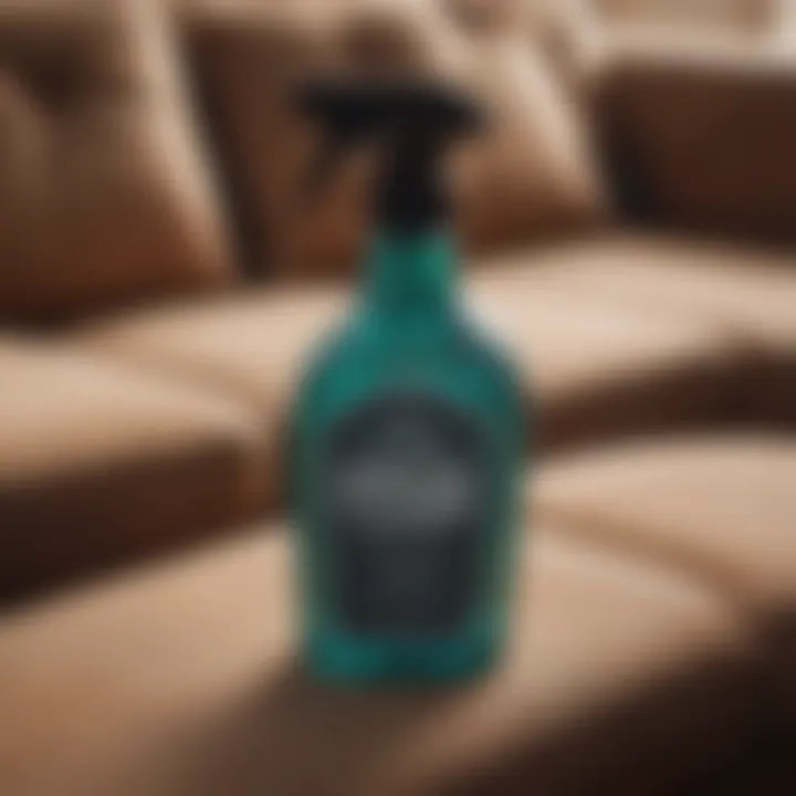 A spray bottle filled with homemade upholstery cleaner