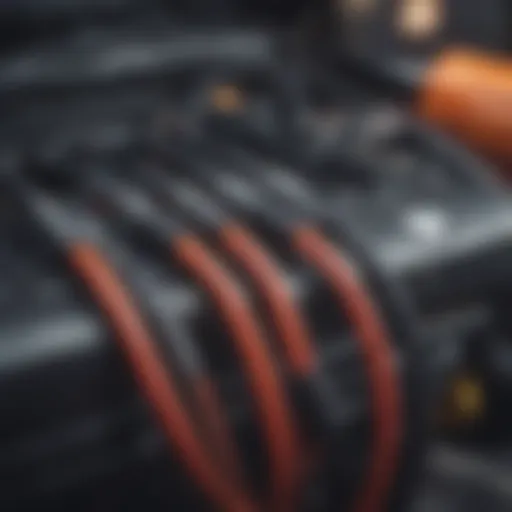 Detailed view of jumper cables connected to a car battery