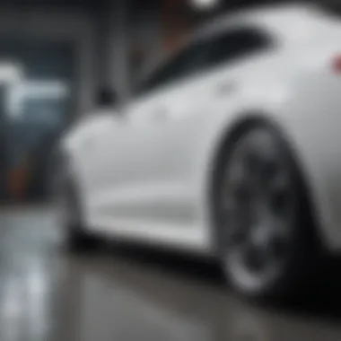 Professional detailing service working on a white car
