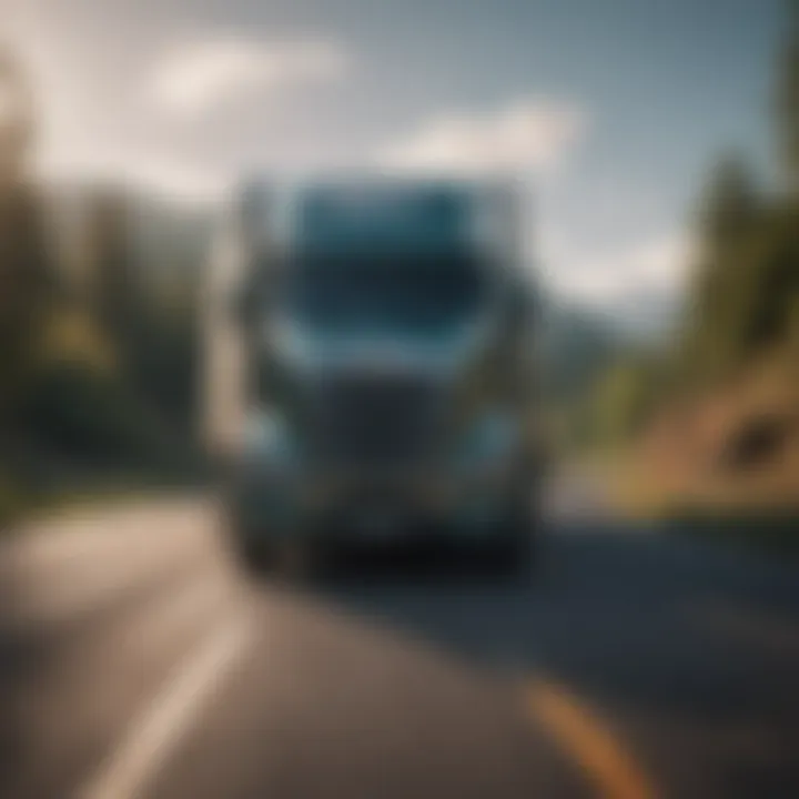 A truck on the road with a dash cam capturing scenic views and ensuring safety.