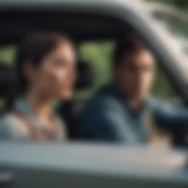 A couple enjoying a road trip in a midsize car, symbolizing comfort and space