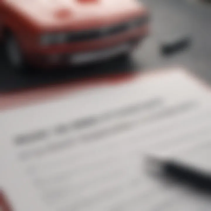 A close-up view of a car insurance policy document with a pen placed beside it, highlighting important clauses.