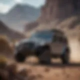 A Jeep hybrid navigating rugged terrain with advanced technology on display.