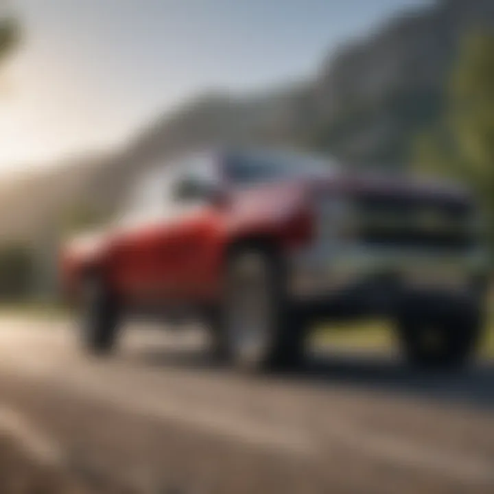 A luxury Chevy truck on a scenic outdoor road highlighting its robust design