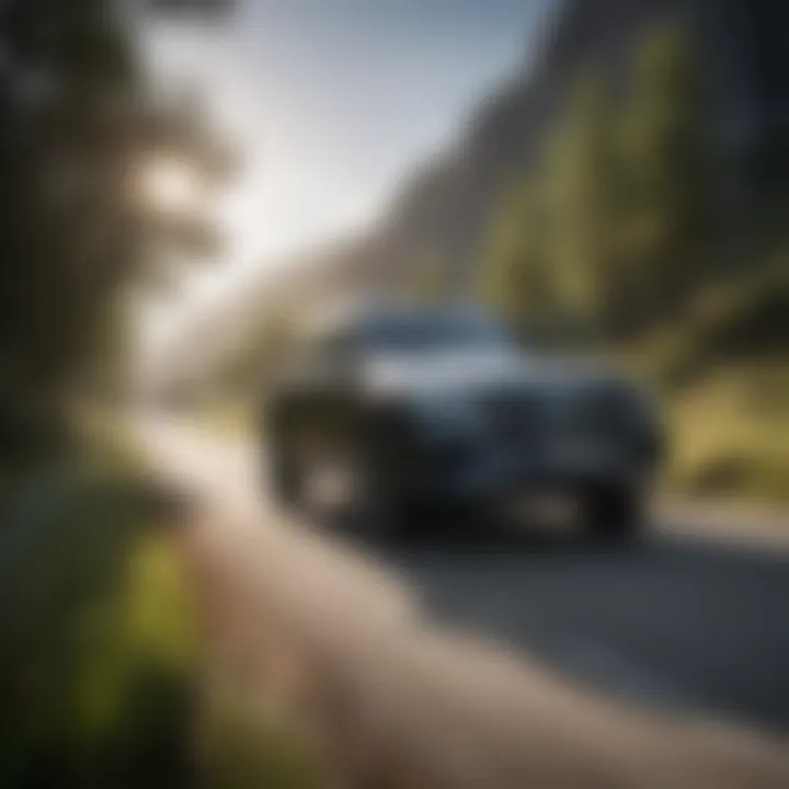 Mercedes SUV in motion on a scenic road, demonstrating performance capabilities