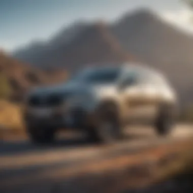 A sleek full-size SUV parked against a scenic backdrop