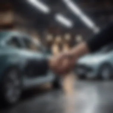A handshake between a seller and a buyer over a car deal