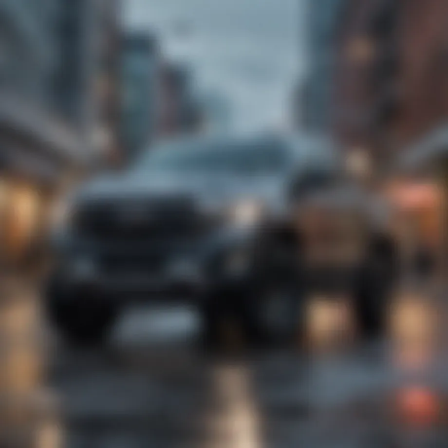 A modern pickup truck parked in an urban setting, showcasing its sleek design and functionality.