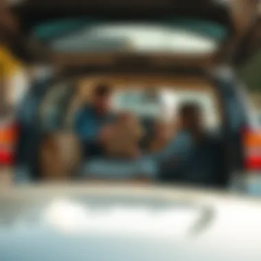 A family loading up for a weekend getaway with a used car