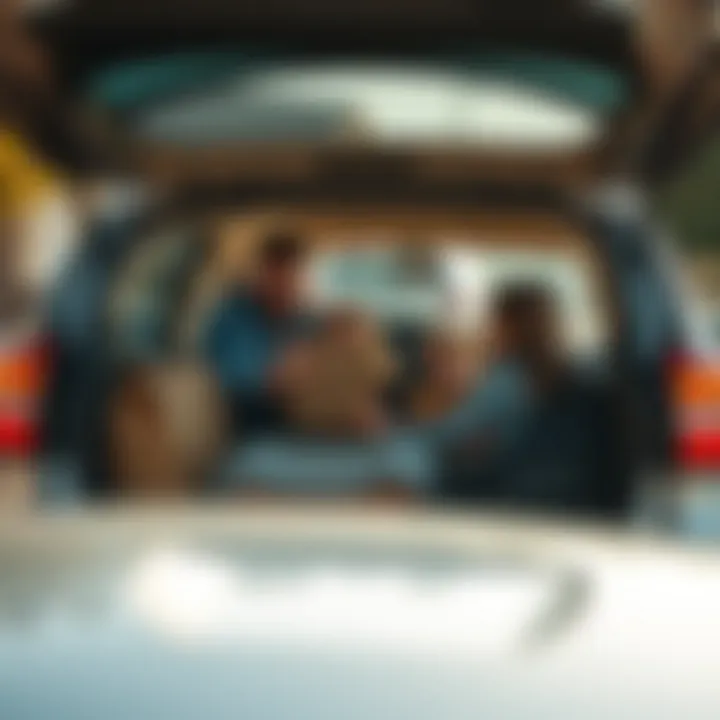 A family loading up for a weekend getaway with a used car