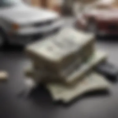 A stack of cash on a table next to a car key, illustrating the cash payment strategy.