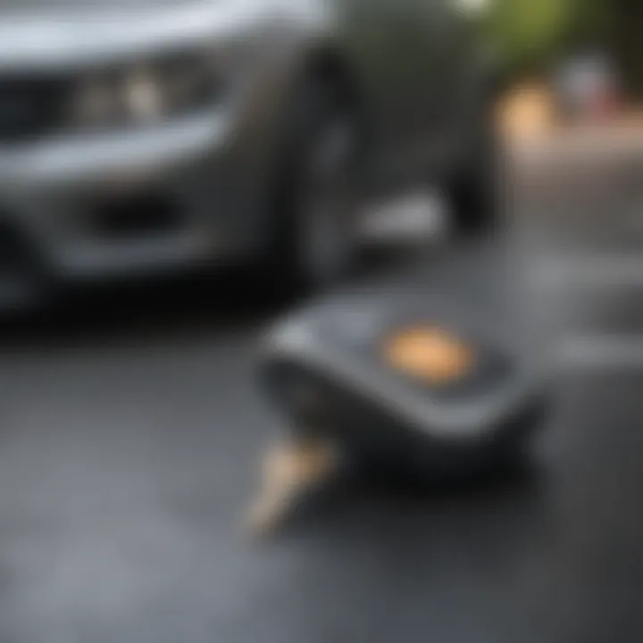 A close-up of a car key next to a car insurance policy