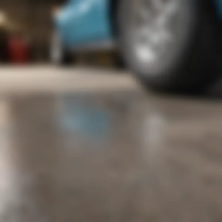 Close-up of surface preparation for garage floor painting