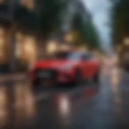 A compact car on a scenic road