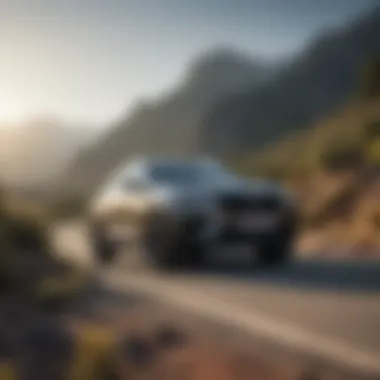 A sleek crossover SUV navigating a scenic mountain road