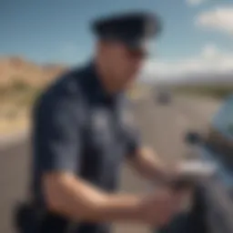 A police officer issuing a speeding ticket on a highway