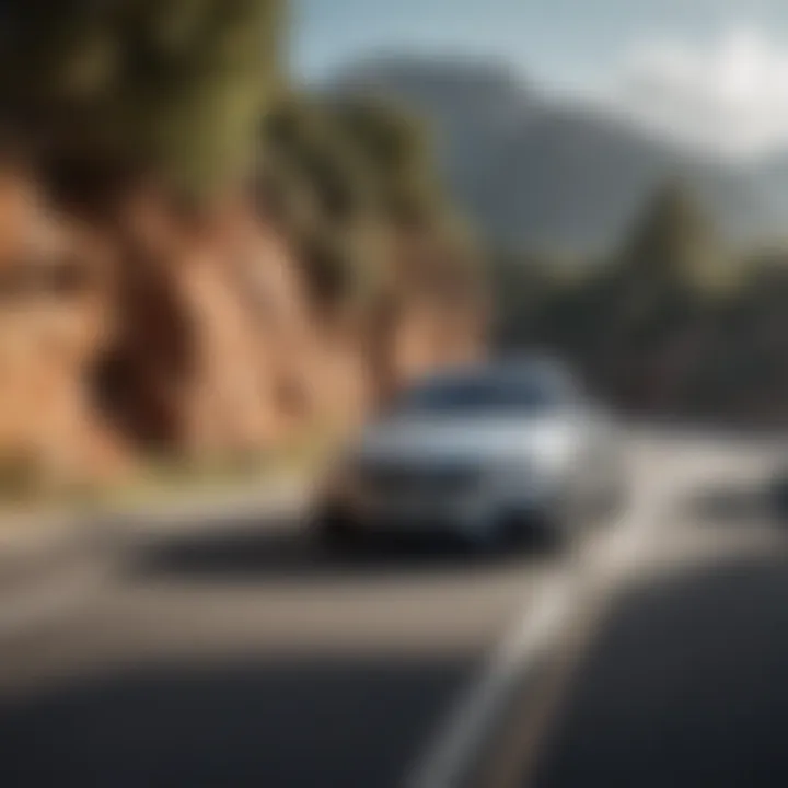 Dynamic driving shot of the two-door Mercedes C-Class on a winding road, emphasizing performance