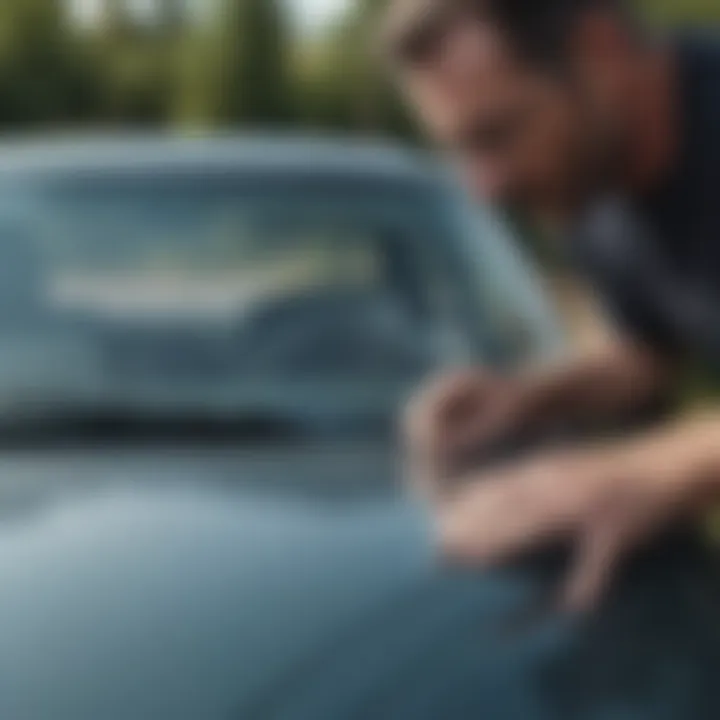 A professional applying a repair solution to a windshield crack