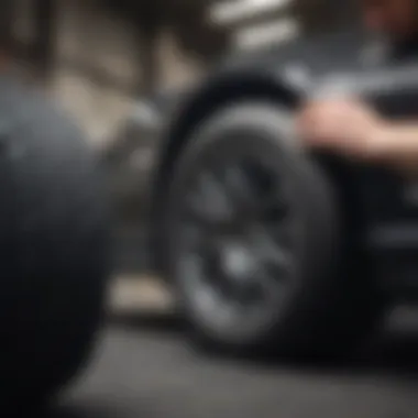 A mechanic examining the performance of an all-season low profile tire