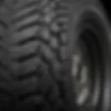 A close-up view of an all-season low profile tire showcasing its tread pattern