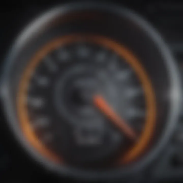 Close-up of a vehicle dashboard showing the check engine light illuminated