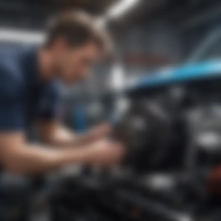 Mechanic inspecting a vehicle's engine under the hood