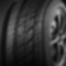 Detailed view of a tire showcasing tread patterns and specifications