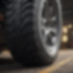 A close-up view of a quarter placed in tire tread for measurement.