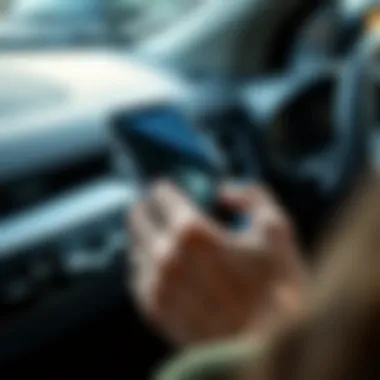 Accessing Vehicle with Smartphone Technology Close-up of a person's hand using a smartphone to access a vehicle