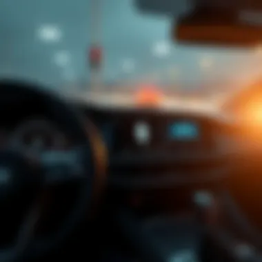 A digital dashboard showcasing connected vehicle features