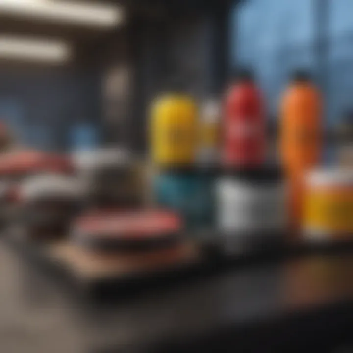 An array of different car wax products displayed on a table
