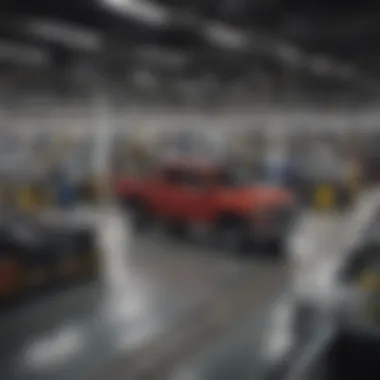 An aerial view of a RAM truck manufacturing facility highlighting modern production lines