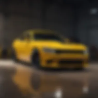 Powerful Stance of the Charger Scat Pack Rear view of the Yellow Dodge Charger Scat Pack emphasizing its powerful stance